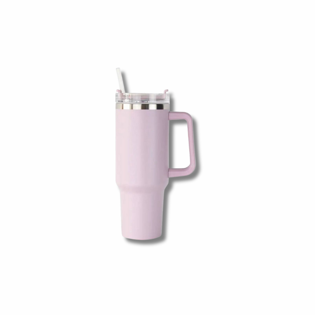 🎁 Pink Stainless Steel Travel Mug with Straw (100% off)