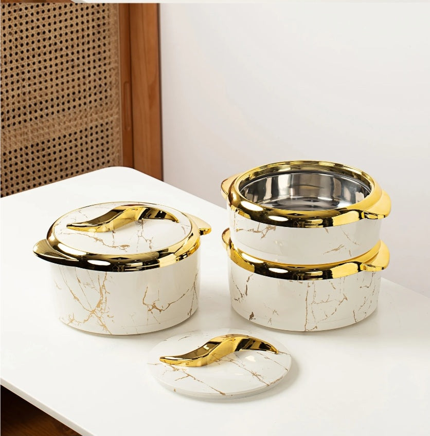 3 piece Marble white insulated food warmer